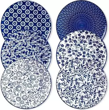 LuxusKollektion Speiseteller 6er-Set, Porzellan, blau-wei&szlig;, 26,1cm