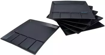 Spetebo Raclette- und Fondueteller eckig, 5 Kammern, schwarz, 6er-Set
