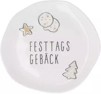 r&auml;der Teller &bdquo;Festtagsgeb&auml;ck" klein, Porzellan, wei&szlig;, &Oslash; 14cm