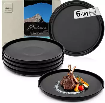 S&auml;nger Madeira Speiseteller-Set 6-teilig, Steingut, schwarz matt