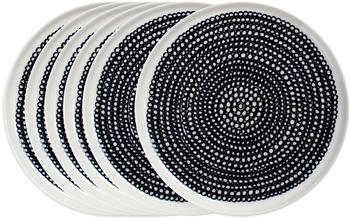 Marimekko Räsymatto Teller (20 cm), 6er Pack schwarz-weiß kleine Punkte