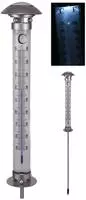Spetebo XXL Au&szlig;enthermometer mit Solar Leuchte - 112 cm - Gartenthermometer mit