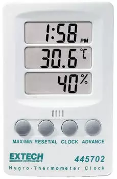 Extech Thermo-Hygrometer Uhr Wand-/Tischhalterung Alarm, Wei&szlig; (445702)