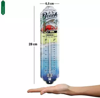 Nostalgic Art VW Bulli Beach Retro Thermometer, Metall, Analog, 7x28cm (NA80334)