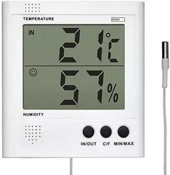 EMOS Digitales Thermometer & Hygrometer, Innen/Au&szlig;en, 2m Kabelsensor, Wei&szlig; (E8471)