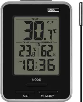 EMOS E0121 Digitales Thermometer mit Hygrometer, Kabelsensor, Wecker (E0121)