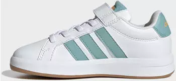 Adidas Grand Court 3.0 Kids Sneaker with Velcro Closure ftwr white/mint ton/lucid tangerine