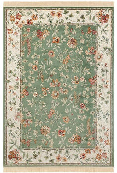 Hanse Home Orientalischer Samt-Teppich Fransen Oriental Flowers Grün 160x230 cm