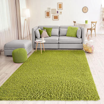 Vimoda Teppich Prime Shaggy Hochflor Langflor Uni Modern Grün küche 40x60 cm