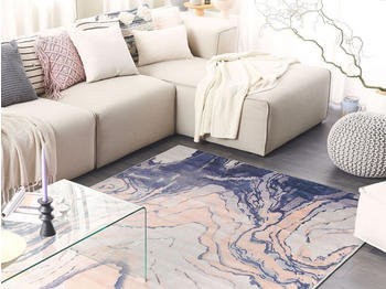 Beliani Teppich Beige mit Blau Polyester 160x230 cm Kurzflor Aquarell Muster Bedruckt