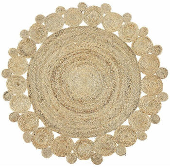 Beliani Teppich Beige Jute 120 cm rund mit Kreismuster Kurzflor Boho Stil Salon
