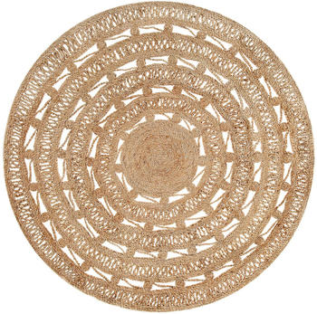 Beliani Teppich Beige Jute 140x140 cm Kurzflor Mandala Design Handgefertigt Rund