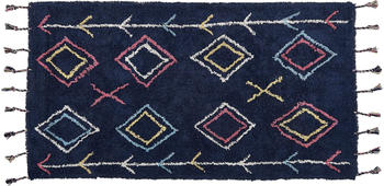 Beliani Teppich Schwarz Baumwolle 80x150 cm Geometrisches Muster Boho Stil Handgetuftet