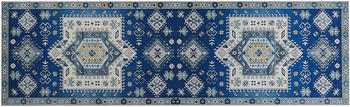 Beliani Teppich Blau/Beige Polyester 60x200 cm Kurzflor mit geometrischem Muster Maschinengewebt Modern Beliani Teppich Blau/Beige Polyester 60x200 cm Kurzflor mit geometrischem Muster Maschinengewebt Modern