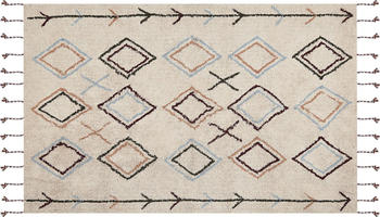 Beliani Teppich Beige Baumwolle 140x200 cm Geometrisches Muster Boho Stil Handgetuftet