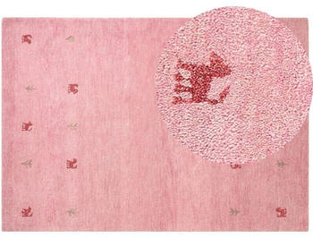 Beliani Gabbeh Teppich Rosa Wolle 160x230 cm Hochflor mit Tier Muster Western Motiv