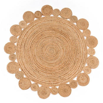 TT Home Wohnzimmer-Teppich Rund Jute Modern Ethno Boho Handgefertigter Natur-Teppich Ø 80 cm Rund