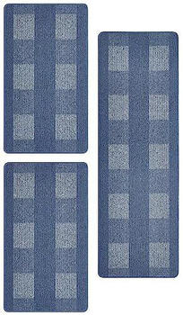 Andiamo Bettumrandung Blau 3.tlg. Läuferset Kurzflor 67x120 cm/200 cm Karomuster Karriert