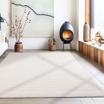 CarpetSale24 er Kurzflor Flauschig Uni Felloptik, Creme, 240x340 cm