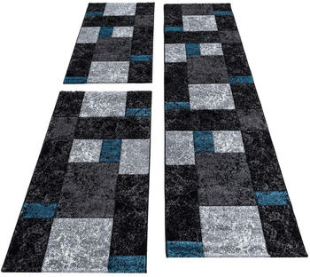 HomebyHome Bettumrandung Konturschnitt Kariert Design 3 Tlg, Türkis-1, 2 mal 80x150 cm + 1 mal 80x300 cm