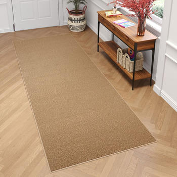 Tapiso Läufer Kurzflor Indoor Outdoor Beige Uni Balkon Küche Modern 90x200 cm