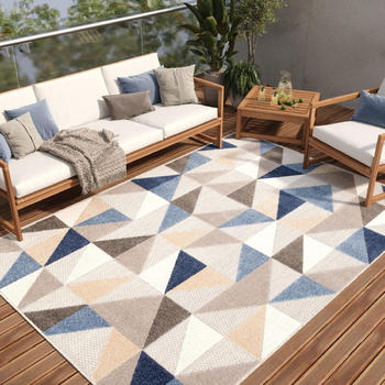 Tapiso Kurzflor Modern Design Blau Grau Beige 200x300 cm