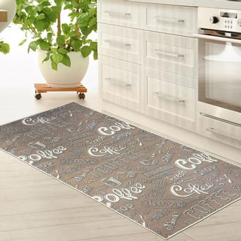 Teppich-Traum Küchenläufer Teppich beige mit „Coffee“ Schriftzug weiß 80x200 cm