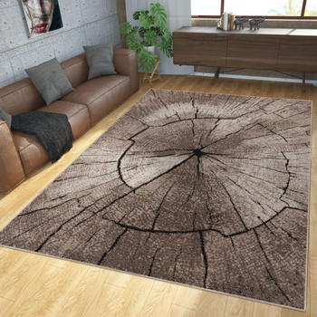 TT Home Teppich Modern Edel Mit Konturenschnitt Baumstamm Natur Design Grau Braun Beige 120x170 cm