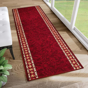 Tapiso Läufer Teppich Brücke Kurzflor Modern Design Rot Gelb Meliert Küche 120x500 cm