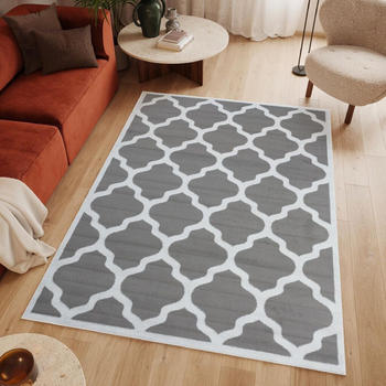 Tapiso Kurzflor Modern Design Grau Weiß 300x400 cm