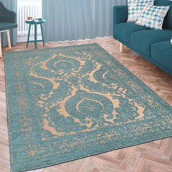 Teppich-Traum Marokkanischer Teppich mit Ornamenten petrol - gold 135x200 cm