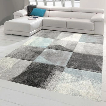 Teppich-Traum Wohnzimmer Teppich mit abstraktem Karomuster grau blau 240x340 cm