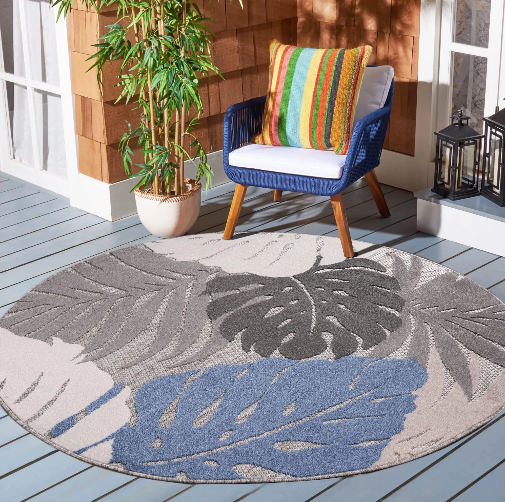 Sanat Hali Outdoor FLORAL beige 200x200 cm Kurzflor-Teppich