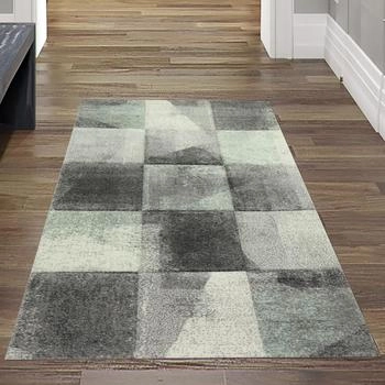 Teppich-Traum Wohnzimmer Teppich mit abstraktem Karomuster grau grün anthrazit 80x150 cm