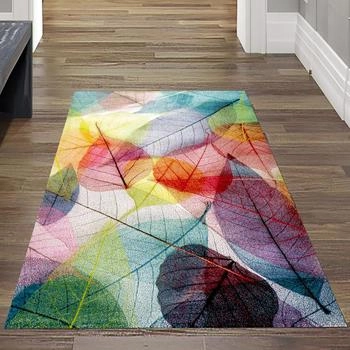 Teppich-Traum Wohnzimmerteppich Designerteppich Blätter Muster pflegeleicht bunt 80x150 cm
