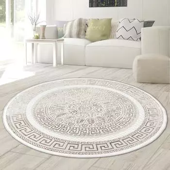 Teppich-Traum Glänzender Designerteppich mit Orientalischem Muster weiß beige bronze 200 cm Rund