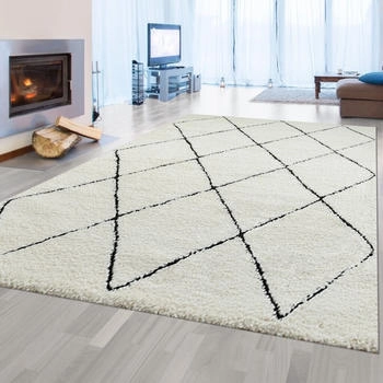 Teppich-Traum Skandinavischer Chic Eleganter mit zeitlosem Rautenmuster Weiß Schwarz 160 cm Rund