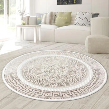 Teppich-Traum Glänzender Designerteppich mit Orientalischem Muster weiß beige bronze 160 cm Rund