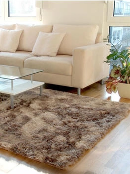 Benuta Hochflor Teppich Whisper Läufer Hellbraun 80x300 cm