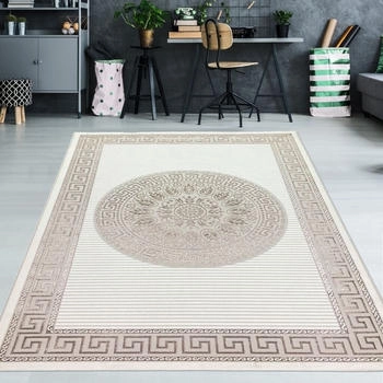 Teppich-Traum Orientalischer Designerteppich mit glänzendem Ornament weiß-beige/bronze 60x110 cm