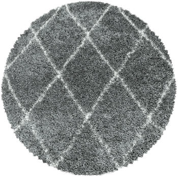 CarpetSale24 Hochflor Teppich Rauten Wohnzimmerteppich Grau 160 cm Rund