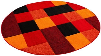 Pergamon. Designer Teppich Brilliant Karo Rot Orange 200cm Rund