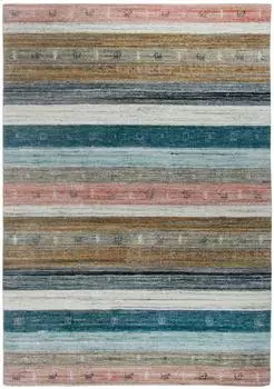 Theko Nebraska Wollteppich mehrfarbig gestreift Gabbeh-Design (2498)