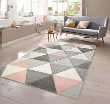 TeppichHome24 Teppich mit Dreieck Muster (160x230cm) Rosa Grau Creme