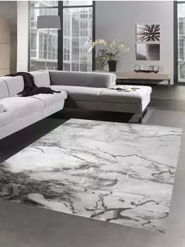 Carpetia Teppich Marmor Muster mit Glanzfasern grau silber 80x150 cm