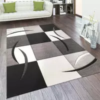 Paco Home - Designer Teppich Mit Konturenschnitt Muster Kariert In Schwarz...