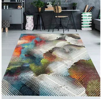 TeppichHome24 Abstrakter Teppich (120cm Rund) bunten Farben