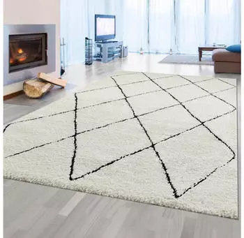 TeppichHome24 Eleganter Teppich mit Rautenmuster (140x200cm) Schwarz und Weiß