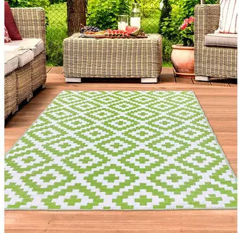 TeppichHome24 Innen- und Außenbereich Teppich wendbar (90x300cm) grün weiß