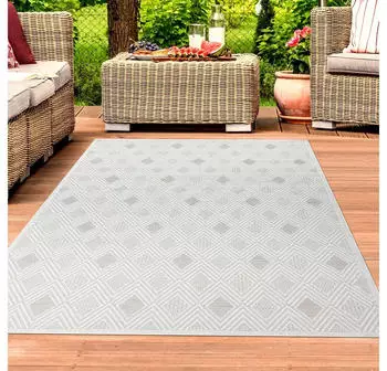 TeppichHome24 Outdoorteppich gemusterten Rauten (140x200cm) Creme